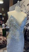 Azure Dreams" Corset Baby Blue Dress with Rhinestone Appliqués, Gems, and Nude Glitter Mermaid Bottom - Binta Sagale Shop