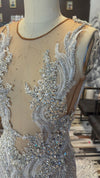 Celestial Elegance" Beaded Lace Gown with Nude Lining and Rhinestone Appliqués - Binta Sagale Shop