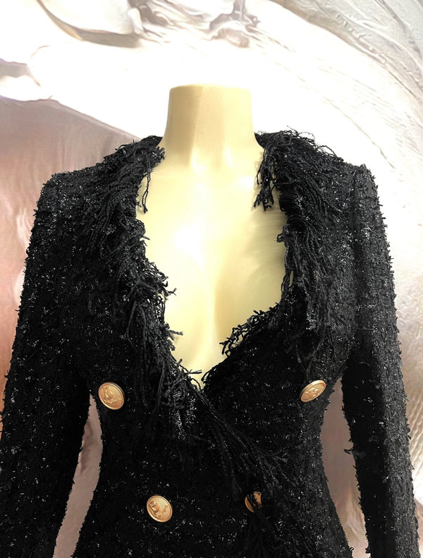 Double Breasted Fringed Tassel tweed Dress - Binta Sagale Shop