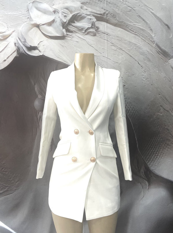 Double- Breasted Satin Notched Collar Blazer Mini Dress - Binta Sagale Shop