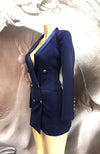 Navy Blue Satin Collar Double Breasted Blazer - Binta Sagale Shop