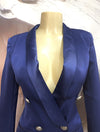Navy Blue Satin Collar Double Breasted Blazer - Binta Sagale Shop