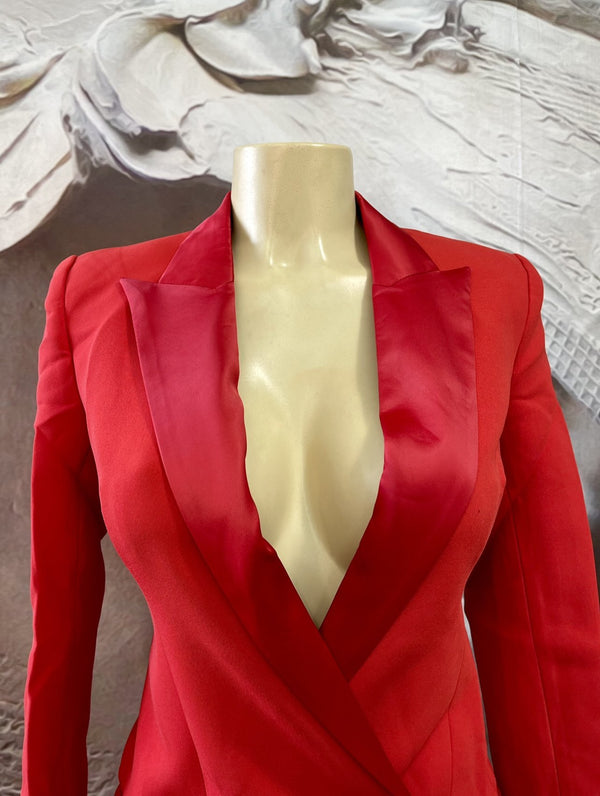 Notched Satin Collar Double Breasted Blazer - Binta Sagale Shop