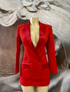 Notched Satin Collar Double Breasted Blazer - Binta Sagale Shop