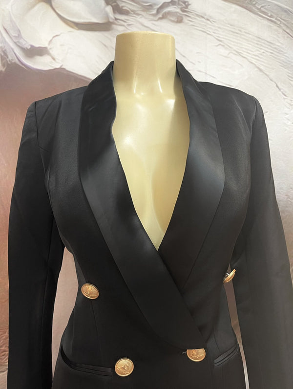 Satin Collar Double Breasted Blazer - Binta Sagale Shop