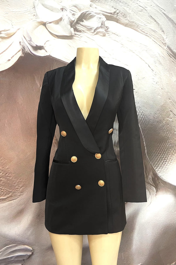 Satin Collar Double Breasted Blazer - Binta Sagale Shop