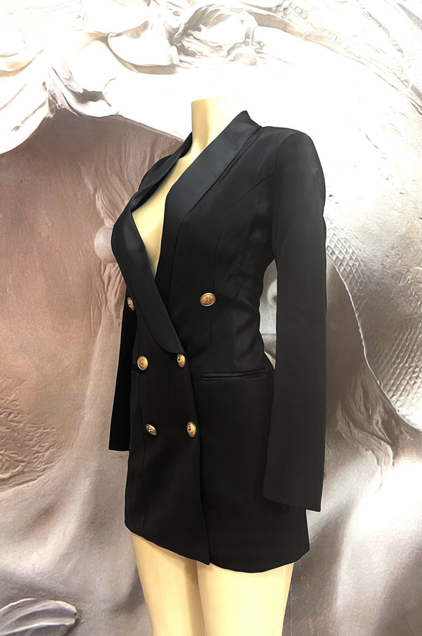 Satin Collar Double Breasted Blazer - Binta Sagale Shop